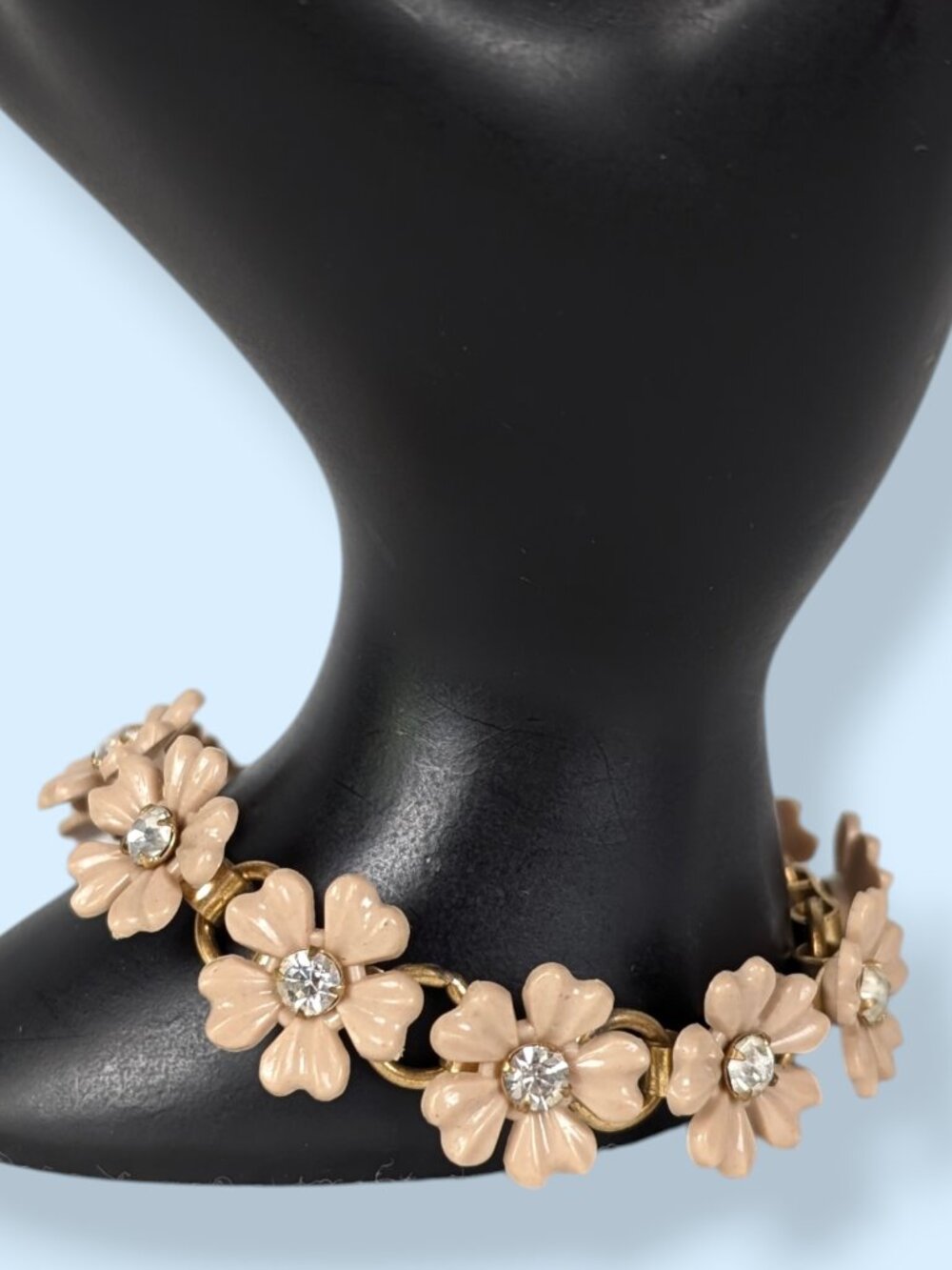 Vintage Pink Floral Rhinestone Bracelet